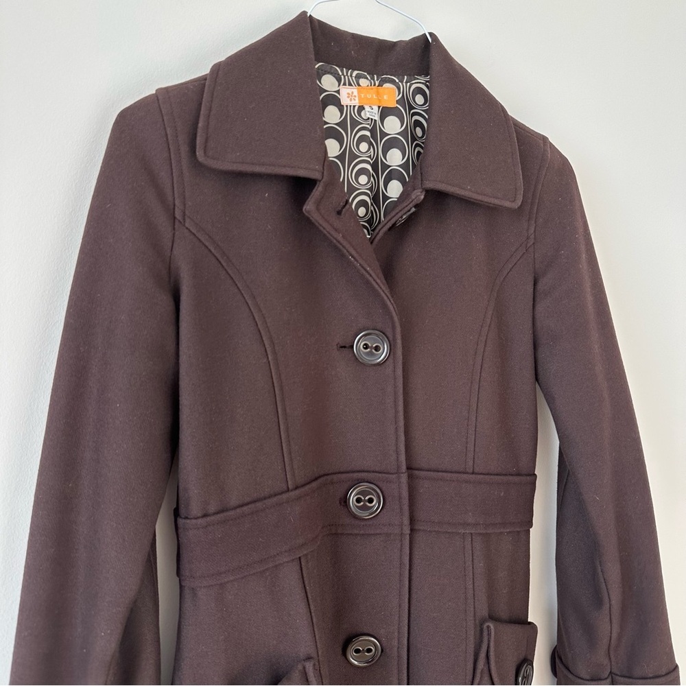 Tulle Anthropologie Vintage Peacoat Brown Coat Retro Patterned Winter Outerwear - Picture 6 of 16